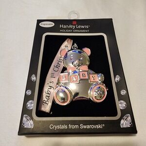 Harvey Lewis baby's First Chrismas‎ pink 2018 Ornament Swarovski Engravable